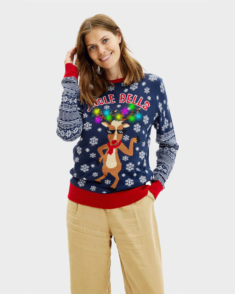 Jersey de Navidad de Luces LED para Familia Jingle Bells Mujer