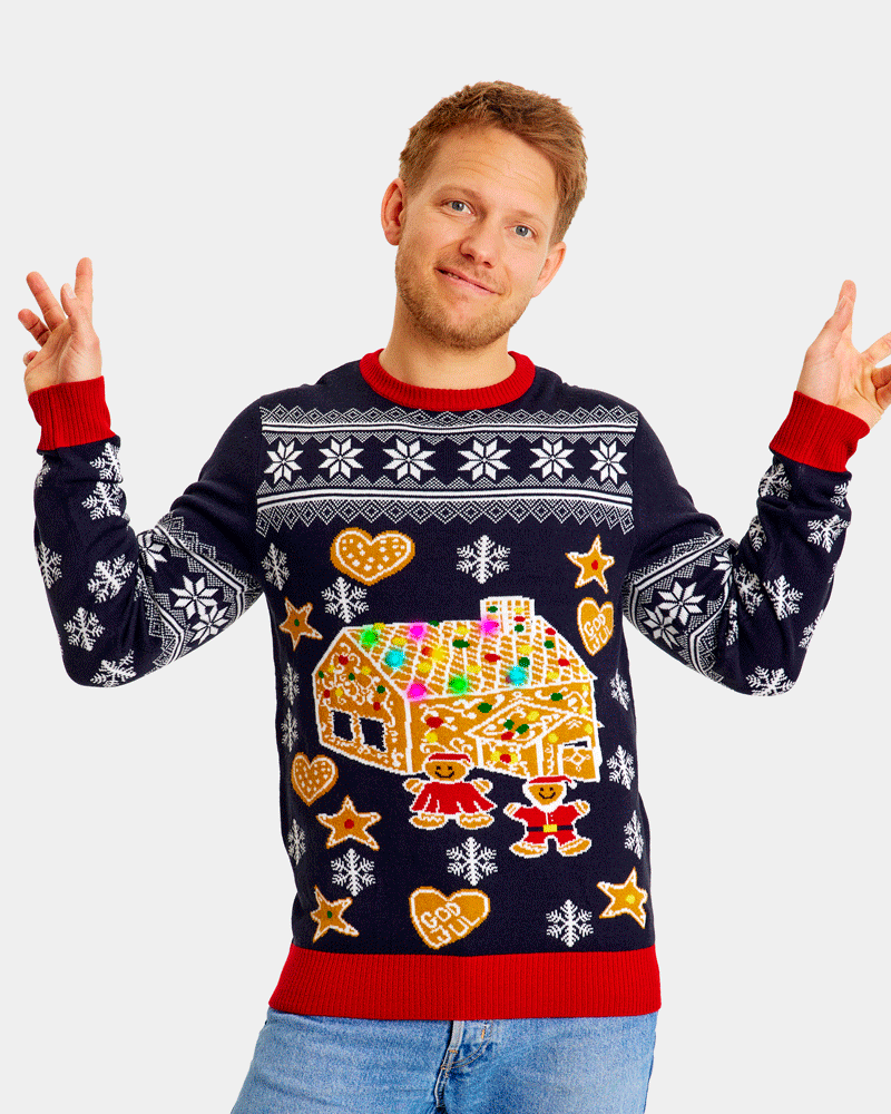 Jersey de Navidad de Luces LED para Familia Casa Gingerbread Hombre
