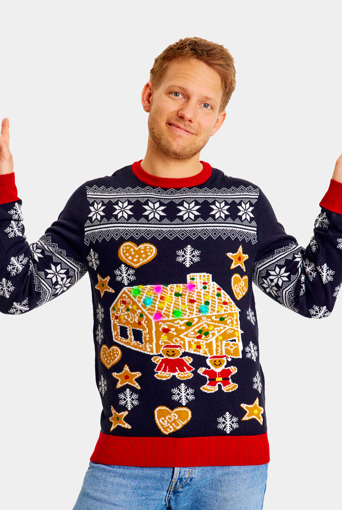 Jersey de Navidad de Luces LED para Familia Casa Gingerbread Hombre