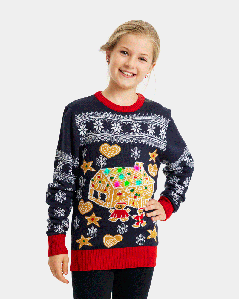 Jersey de Navidad de Luces LED para Familia Casa Gingerbread Niños y Niñas