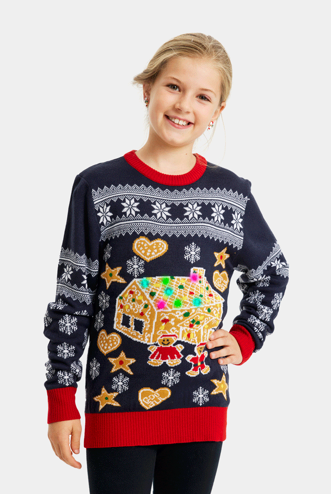 Jersey de Navidad de Luces LED para Familia Casa Gingerbread Niños y Niñas