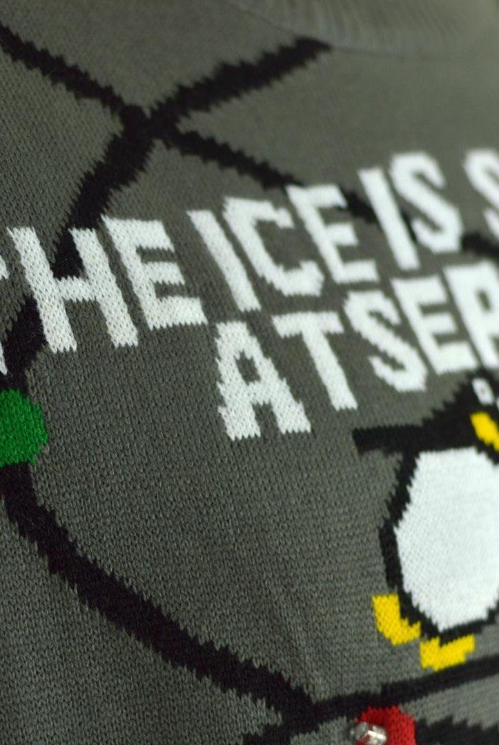 Jersey de Navidad de Luces LED para Familia Gris con Pingüinos Detalle