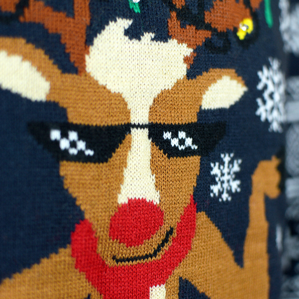 Jersey de Navidad de Luces LED para Familia Jingle Bells Detalle Reno