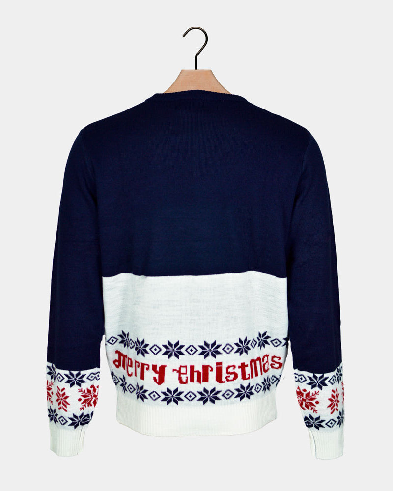 Jersey de Navidad Familia Azul Papá Noel Reno Rudolph Algodón Orgánico Espalda