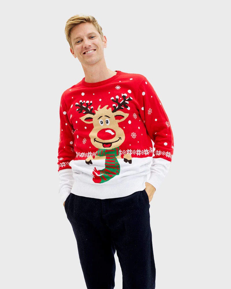 Jersey de Navidad para Familia Reno con Bufanda Algodón Orgánico Hombre