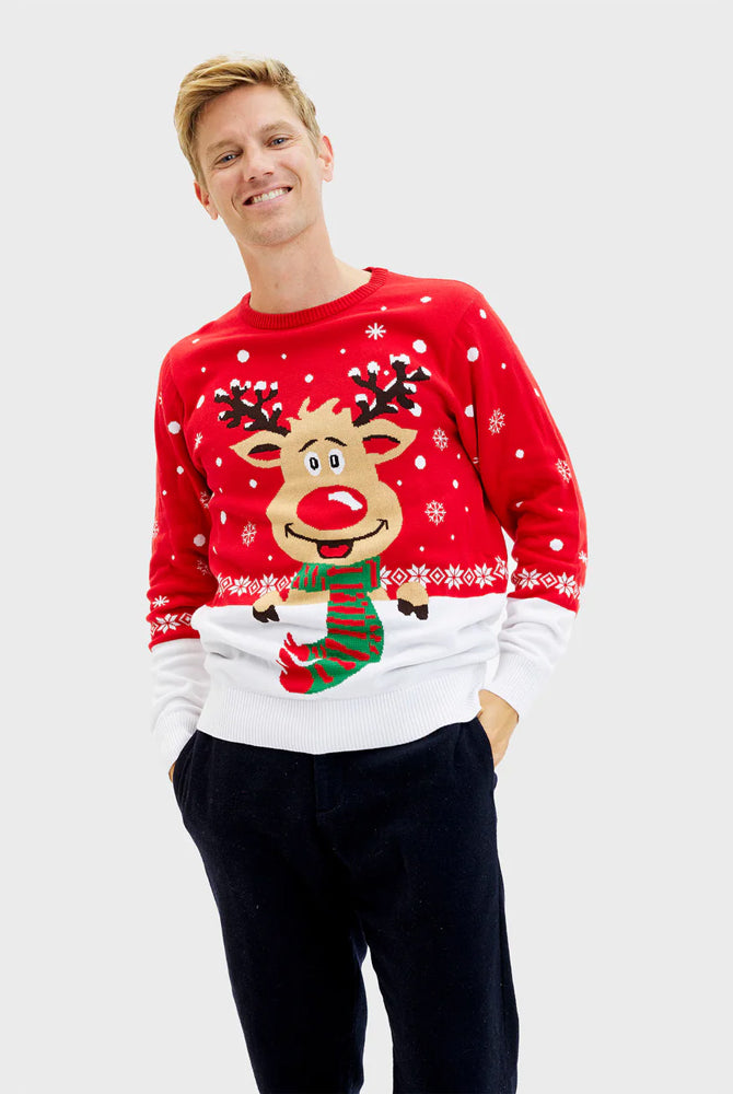 Jersey de Navidad para Familia Reno con Bufanda Algodón Orgánico Hombre
