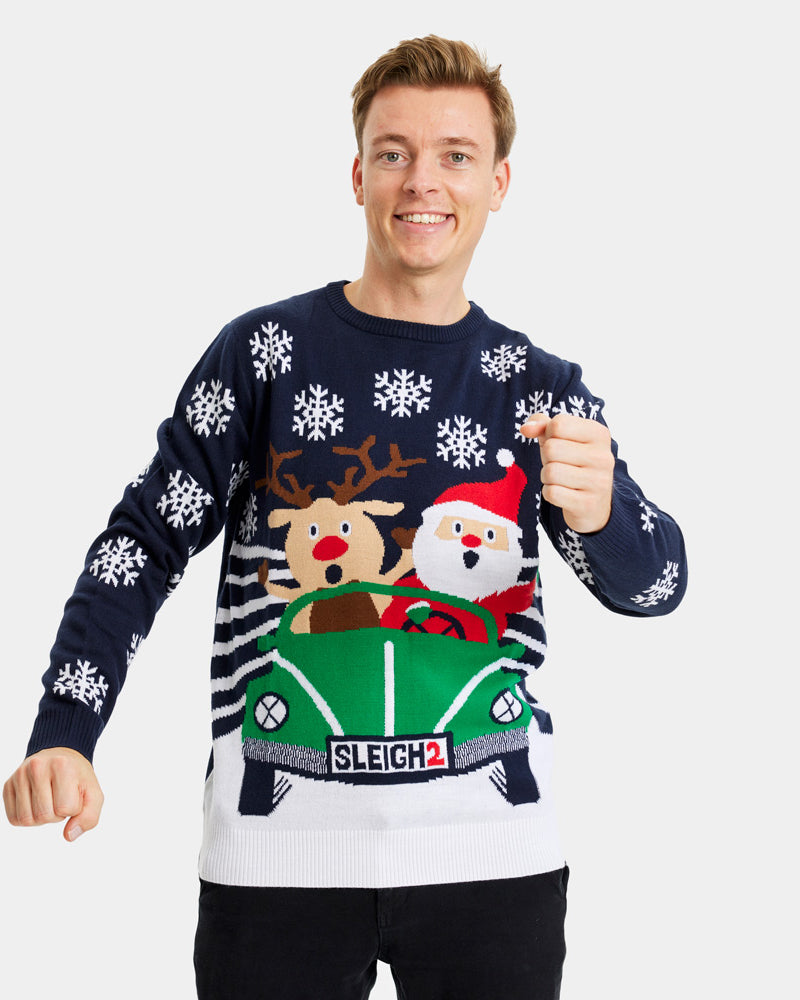 Jersey de Navidad para Familia Reno y Papá Noel conduciendo Hombre