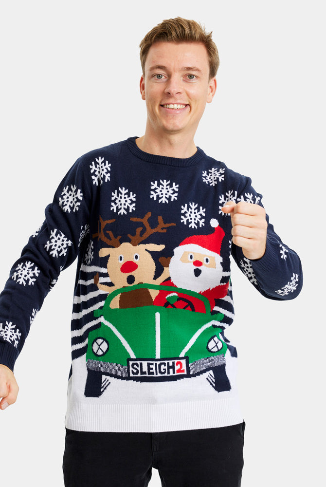 Jersey de Navidad para Familia Reno y Papá Noel conduciendo Hombre