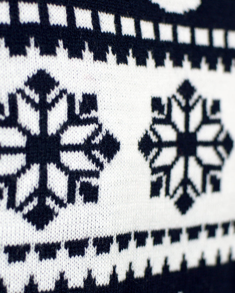 Jersey de Navidad para Familia con Renos y Nieve Azul Detalle