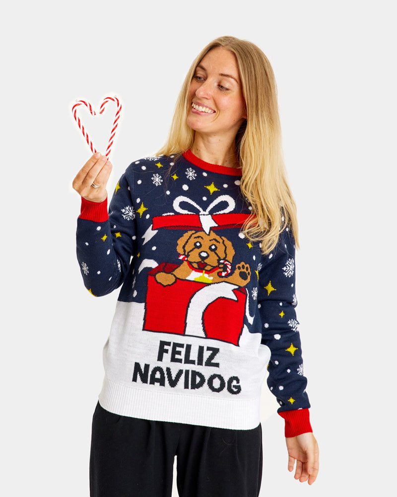 Jersey de Navidad para Familia Feliz Navidog Mujer