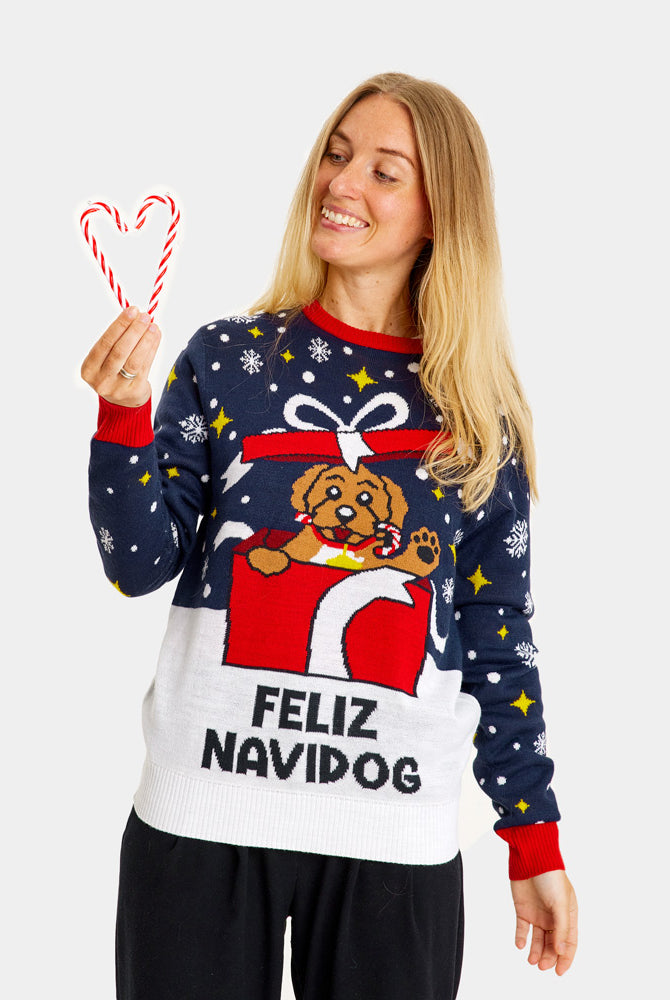 Jersey de Navidad para Familia Feliz Navidog Mujer