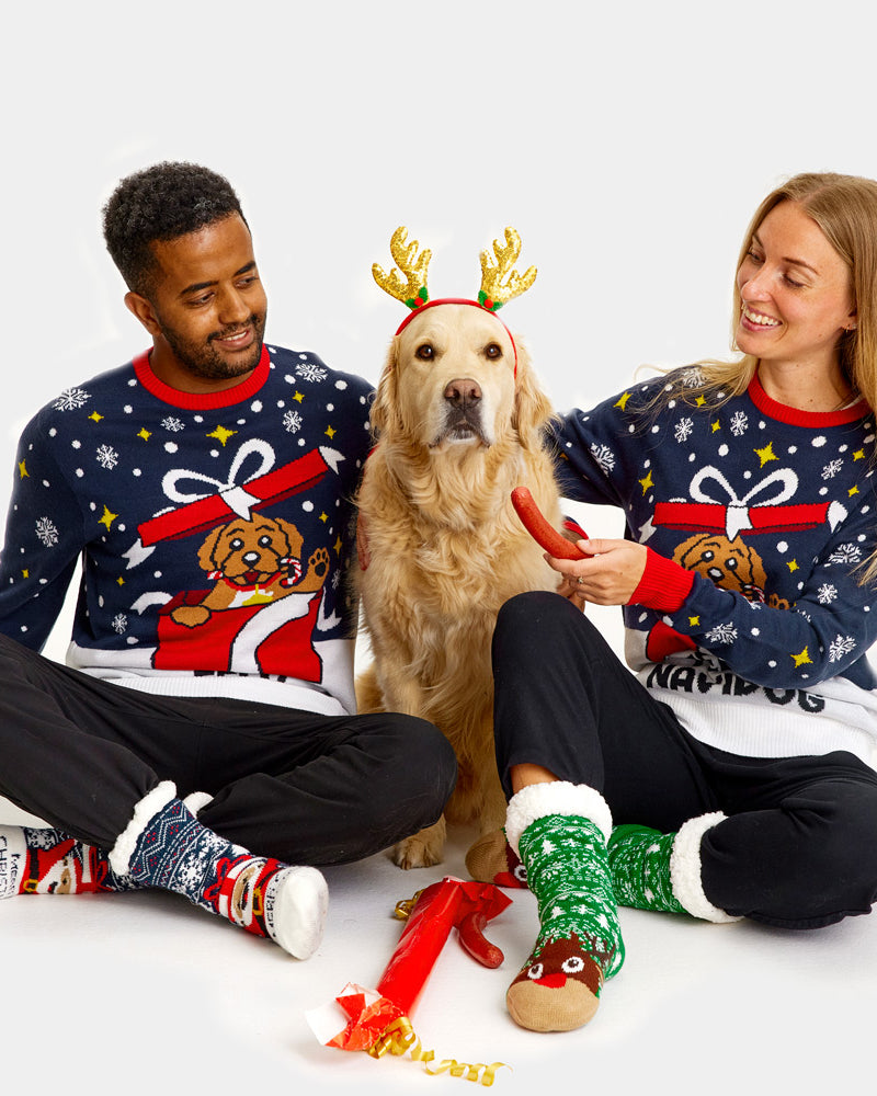 Jersey de Navidad Parejas Feliz Navidog con perro