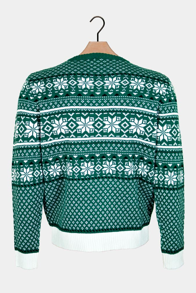 Jersey de Navidad para Hombre Clásico Verde y Blanco Elegante Espalda