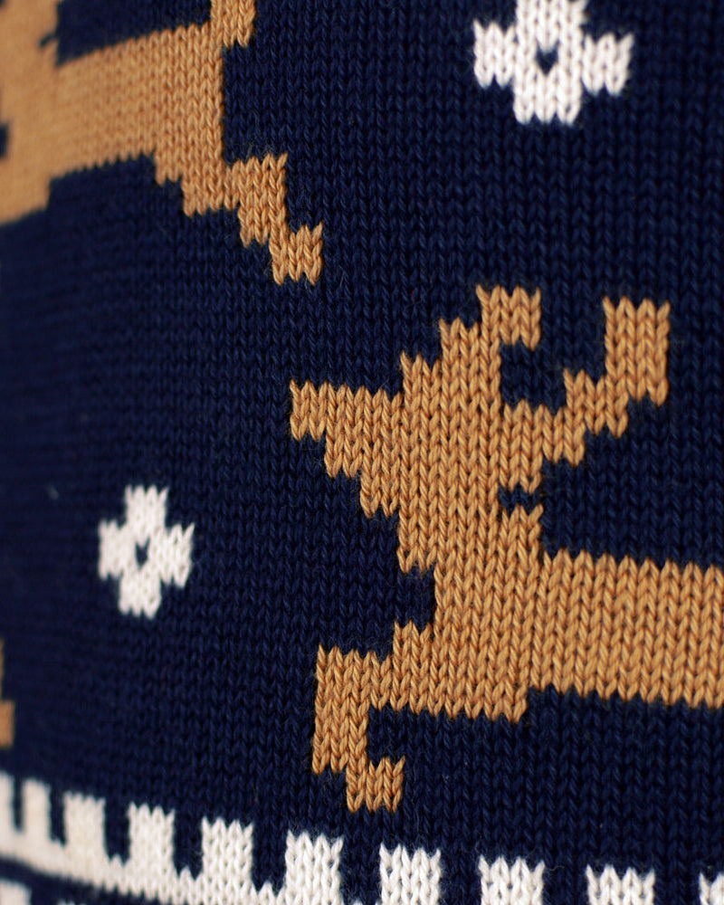 Jersey de Navidad para Hombre Elegante Azul con Renos Detalle