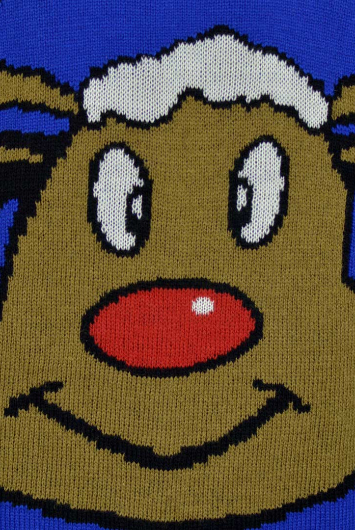 Jersey de Navidad para Hombre Reno Sonriente Azul Detalle Reno