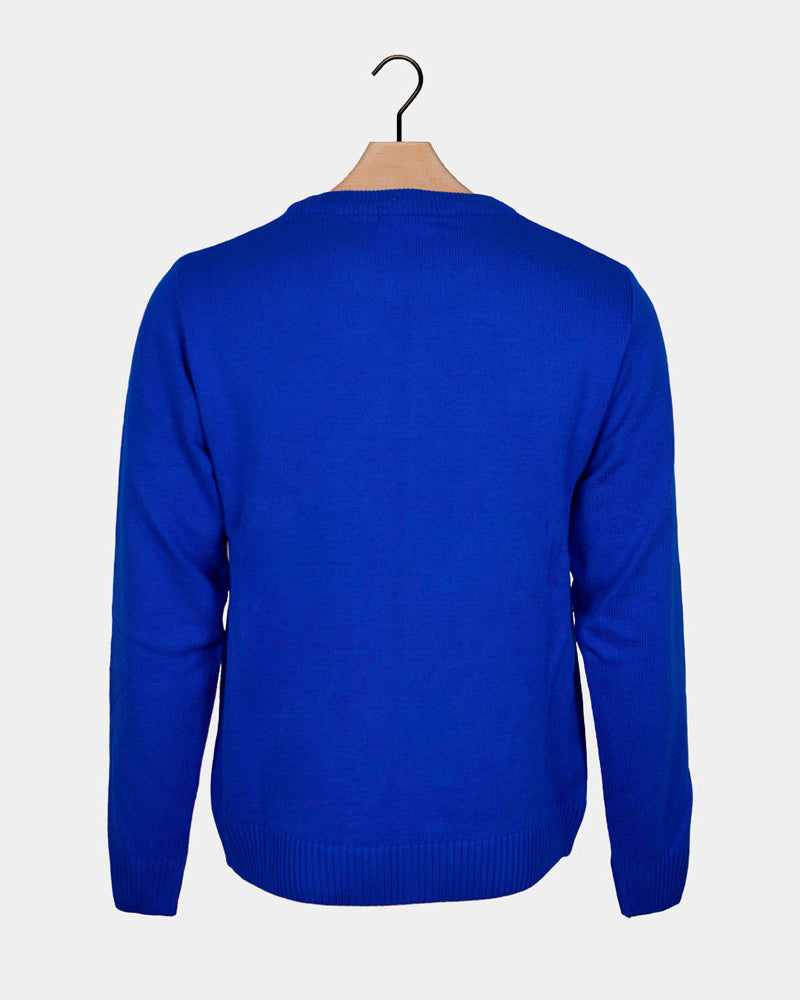 Jersey de Navidad para Hombre Reno Sonriente Azul Espalda