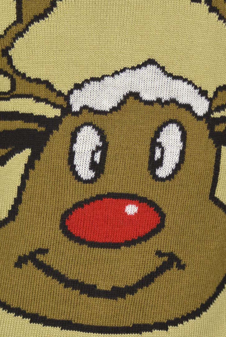 Jersey de Navidad para Hombre Reno Sonriente Beige Detalle Reno