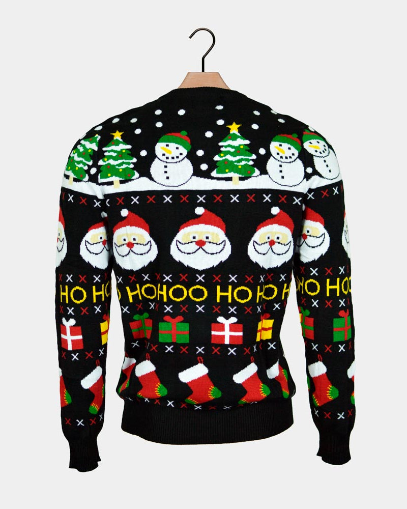 Jersey de Navidad para Hombre Santa, Regalos y Muñecos Algodón Orgánico Espalda