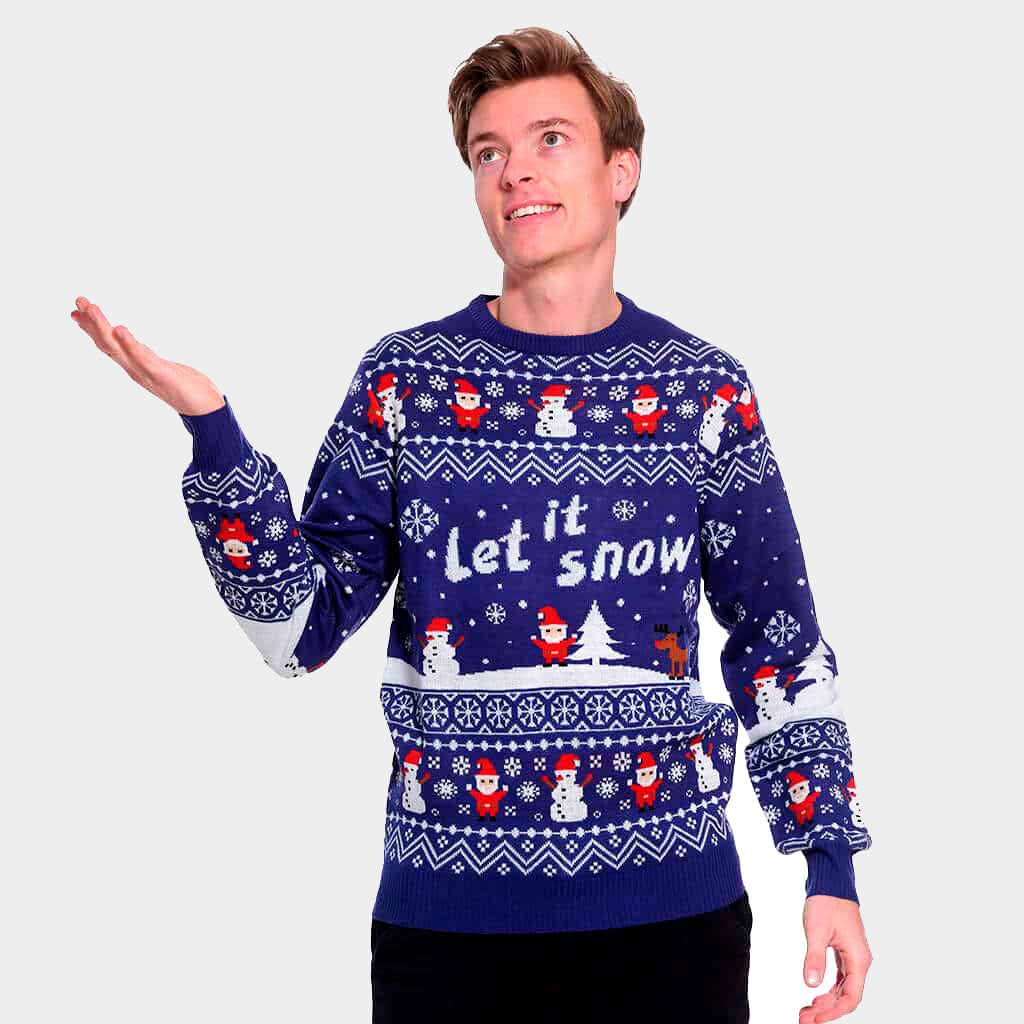 Jersey de Navidad Let it Snow Azul Parejas Hombre
