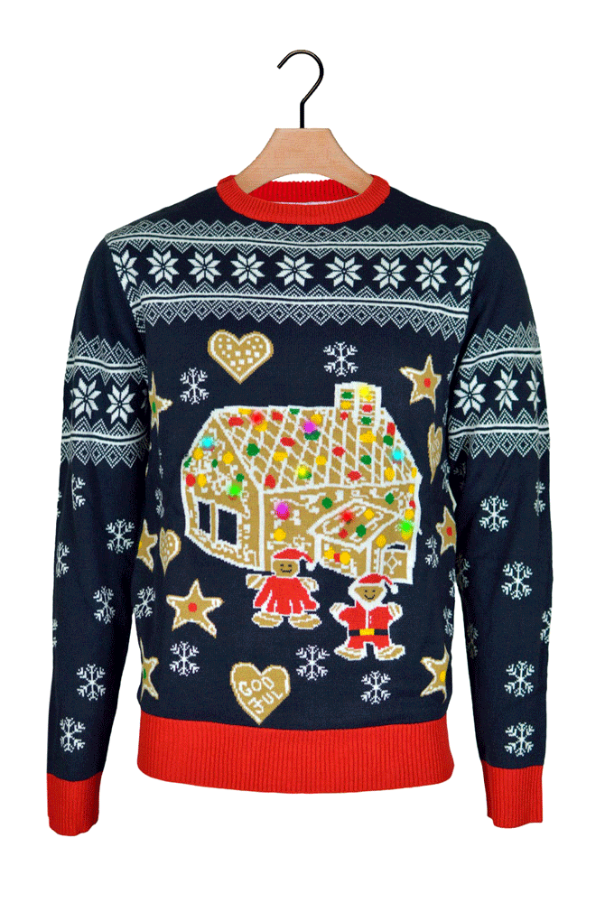 Jersey de Navidad con Luces LED para Hombre Casa Gingerbread