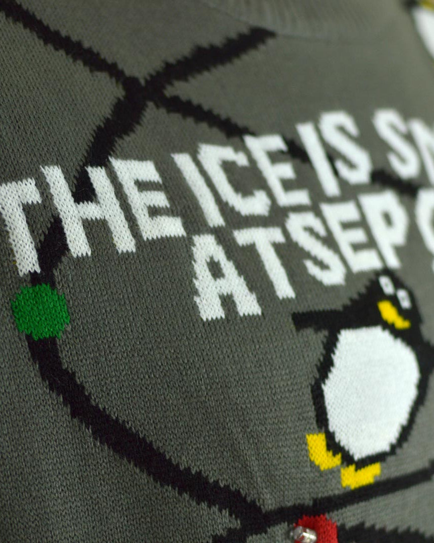 Jersey de Navidad con Luces LED para Hombre Gris con Pingüinos Detalle Navidad