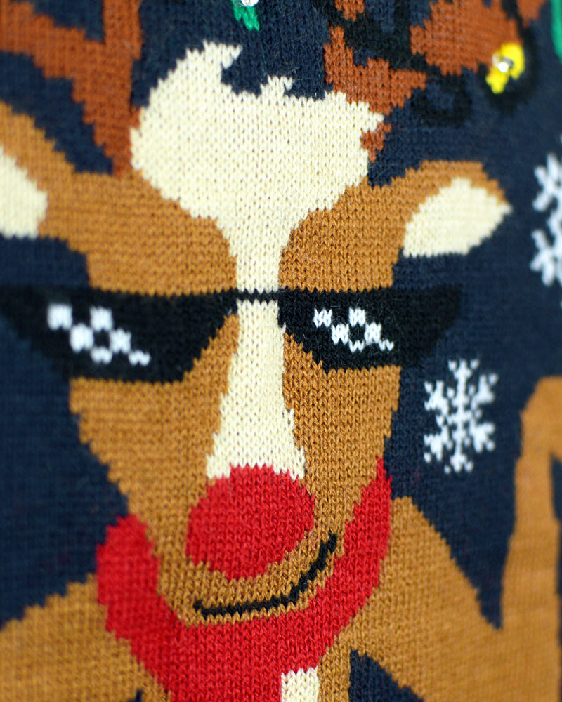 Jersey de Navidad con Luces LED para Niña y Niño Jingle Bells Detalle  Reno
