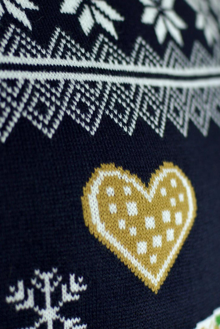Jersey de Navidad con Luces LED Parejas Casa Gingerbread Detalle Corazón