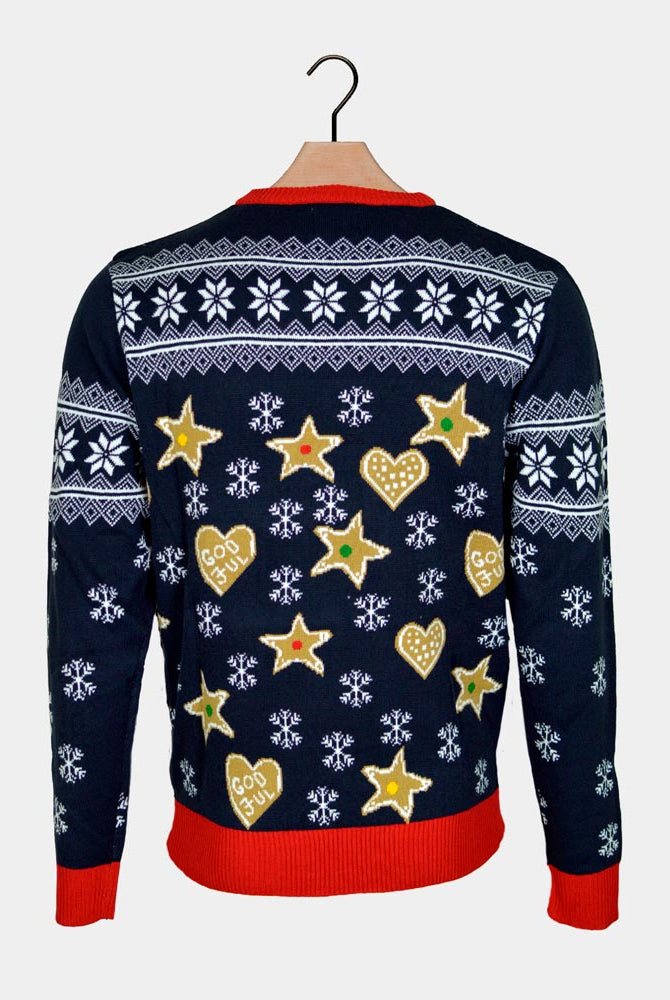 Jersey de Navidad con Luces LED Parejas Casa Gingerbread Espalda