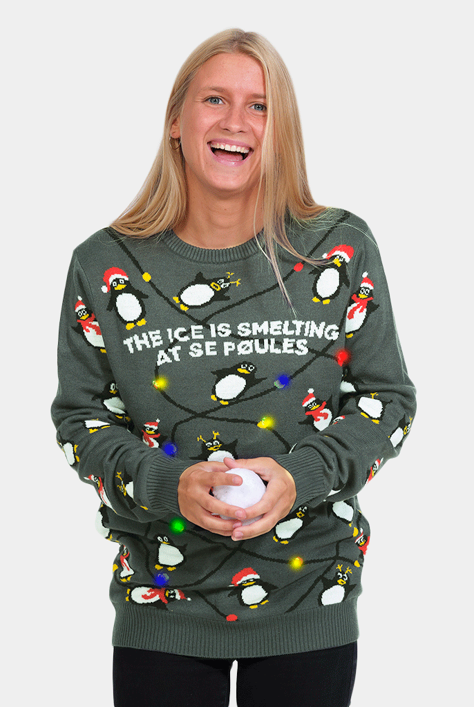Jersey de Navidad con Luces LED Parejas Gris con Pingüinos Mujer