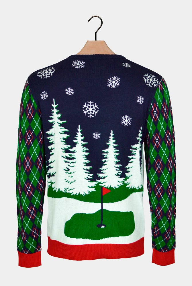 Jersey de Navidad con Luces LED Parejas con Santa jugando al Golf Espalda