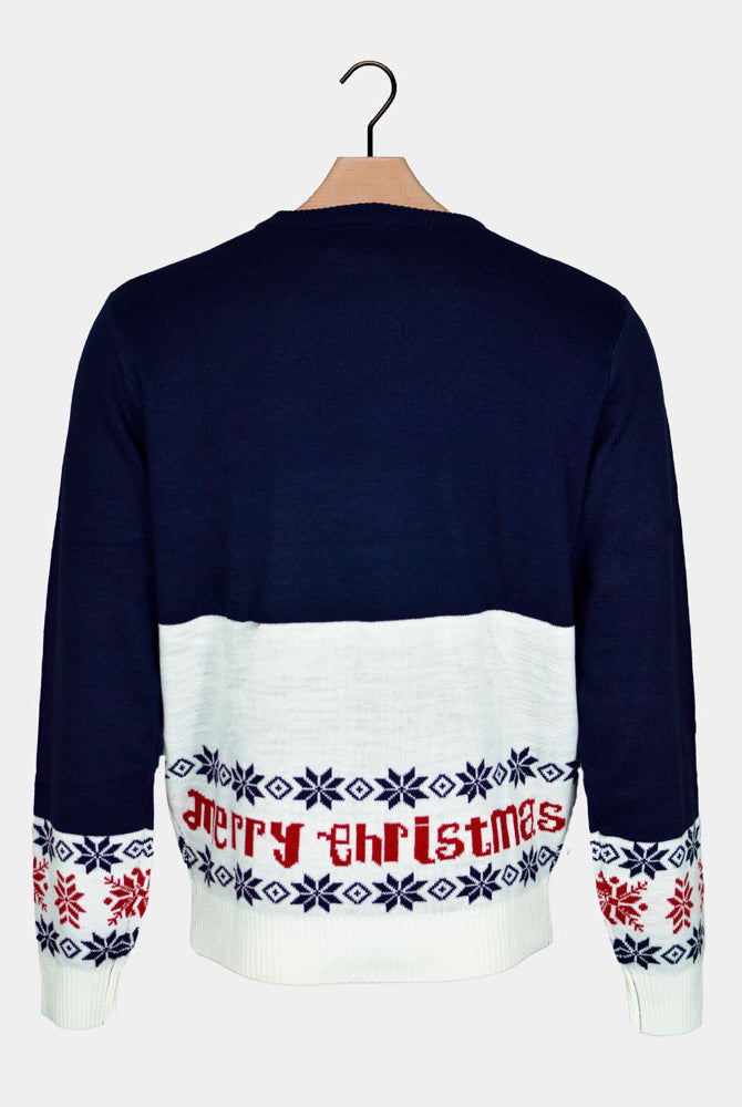 Jersey de Navidad Mujer Azul Papá Noel Reno Rudolph Algodón Orgánico Espalda