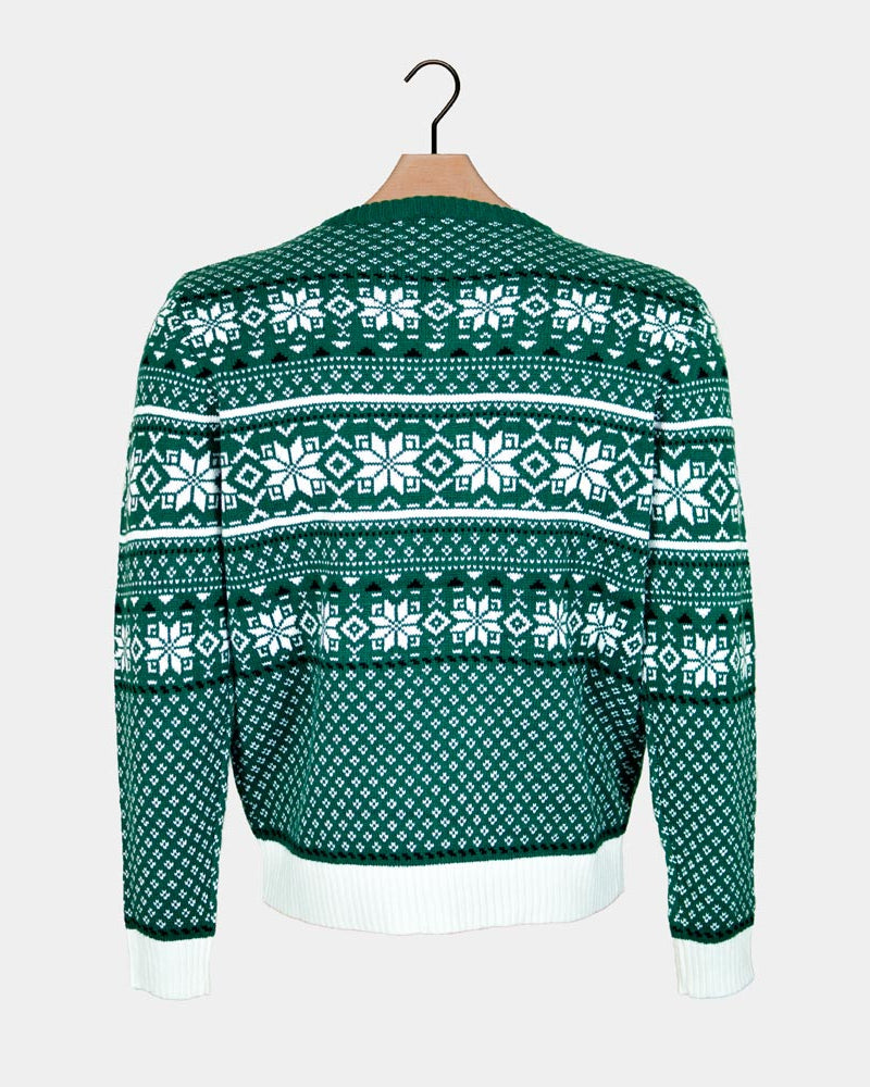Jersey de Navidad para Mujer Clásico Verde y Blanco Elegante Espalda