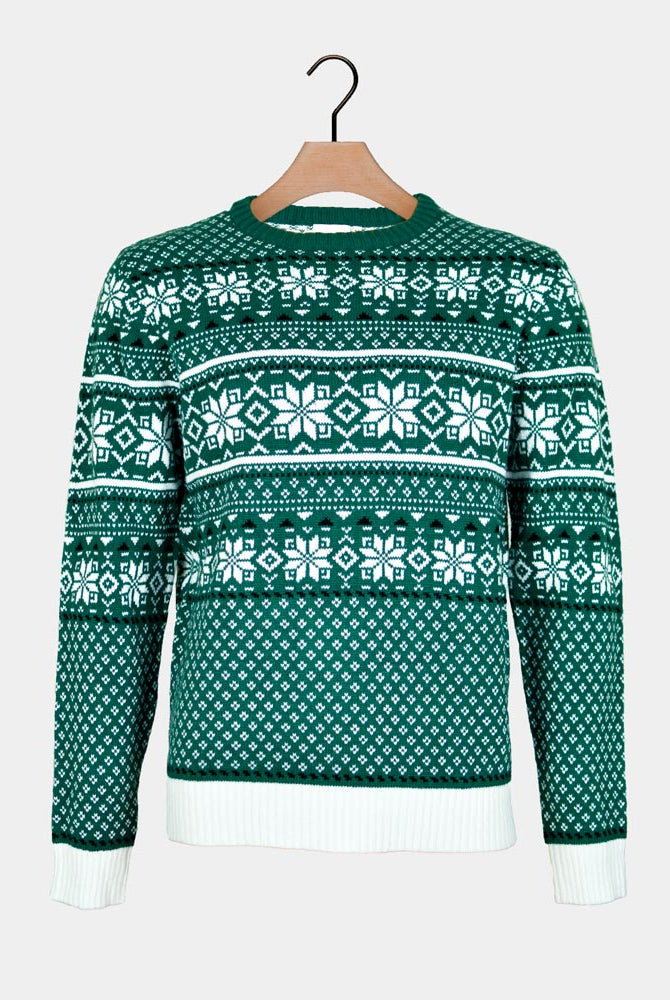 Jersey de Navidad para Mujer Clásico Verde y Blanco Elegante