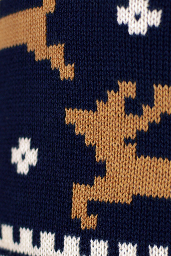 Jersey de Navidad para Mujer Elegante Azul con Renos detalle