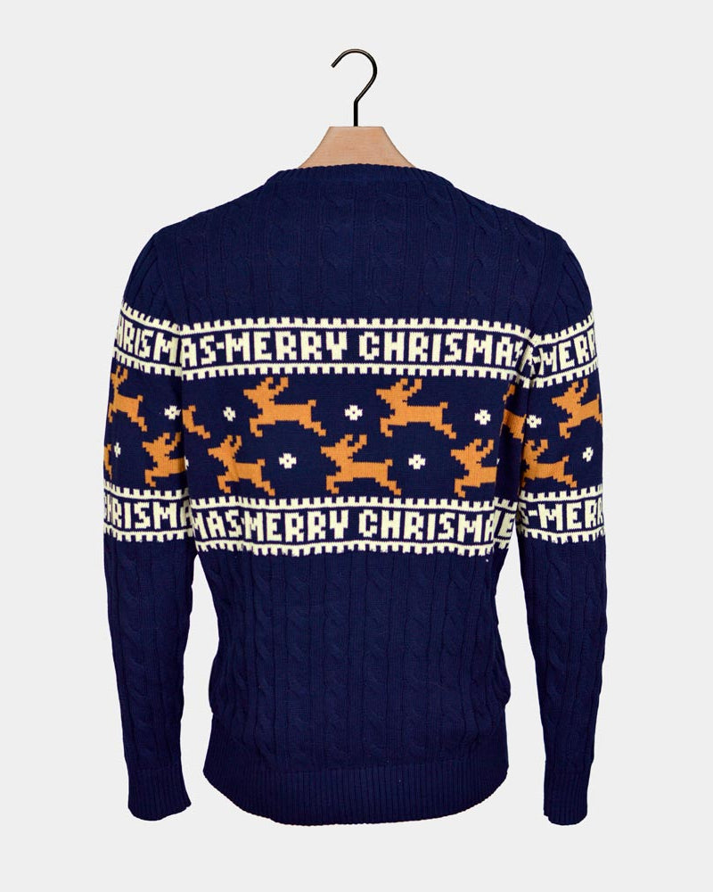 Jersey de Navidad para Mujer Elegante Azul con Renos Espalda