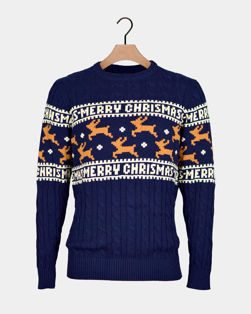 Jersey de Navidad para Mujer Elegante Azul con Renos