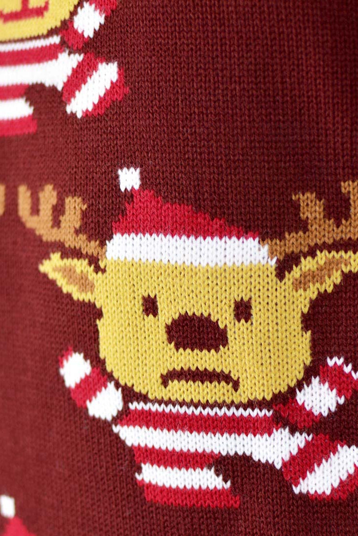 Jersey de Navidad de Mujer Granate Renos Árbol de Navidad y Estrella Detalle