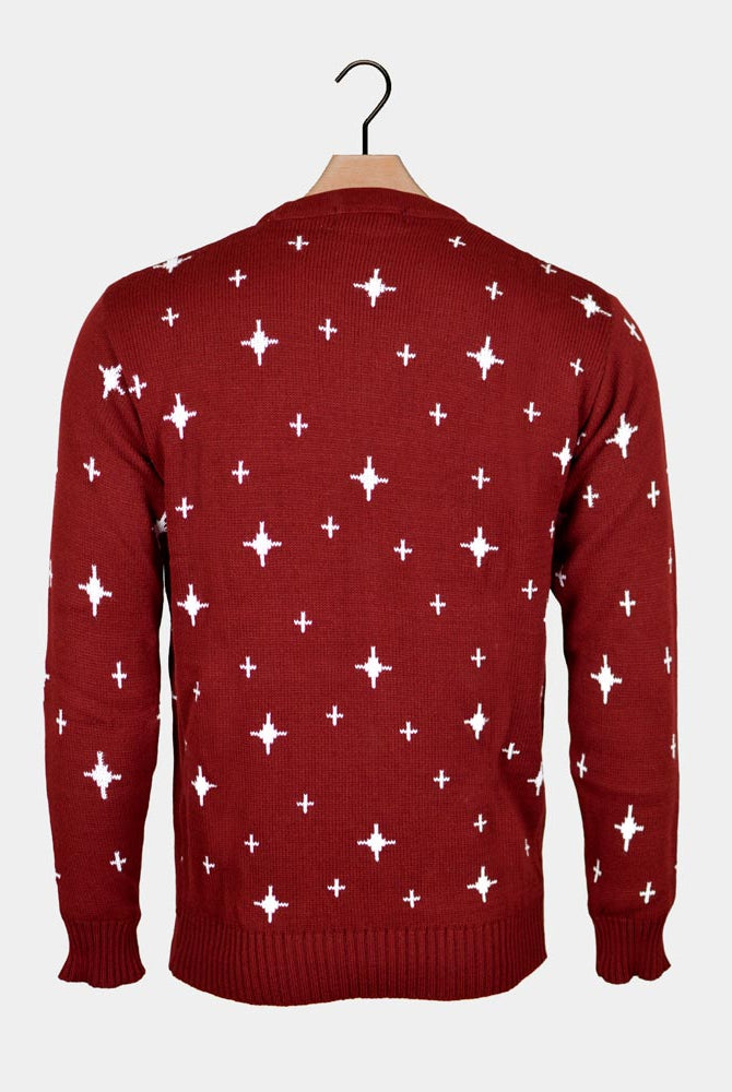 Jersey de Navidad de Mujer Granate Renos Árbol de Navidad y Estrella Espalda