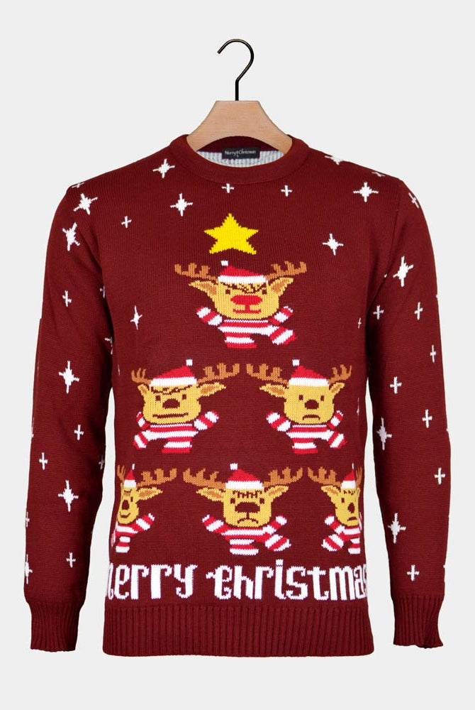 Jersey de Navidad de Mujer Granate Renos Árbol de Navidad y Estrella