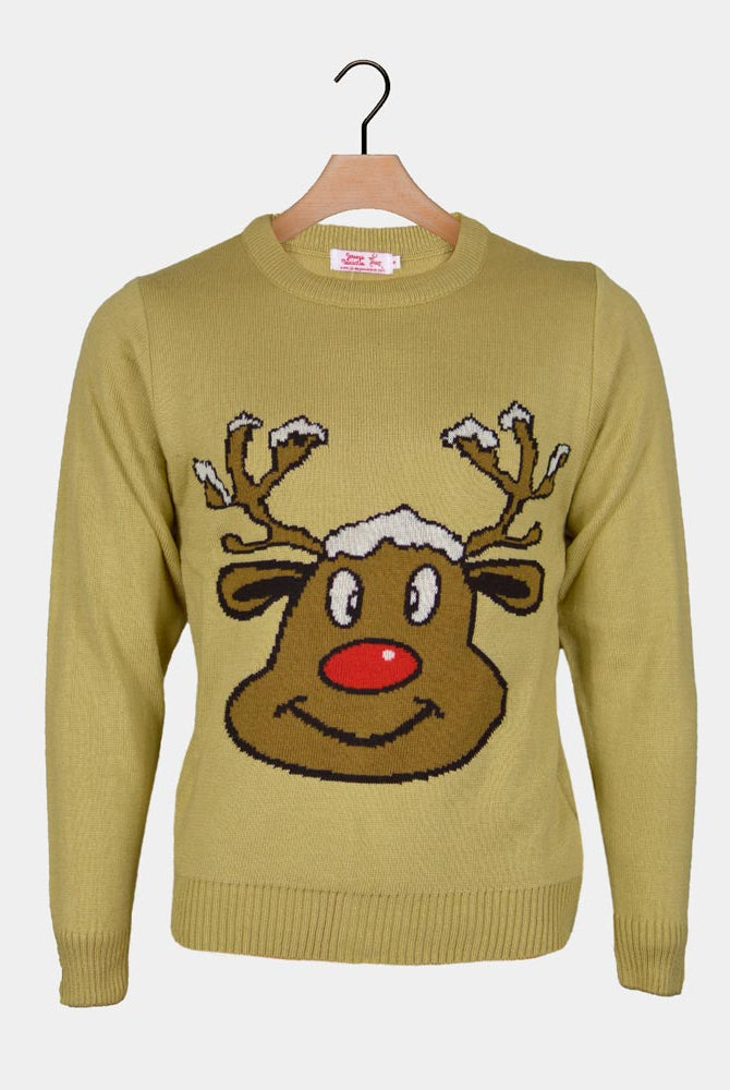 Jersey de Navidad para Mujer Reno Sonriente Beige