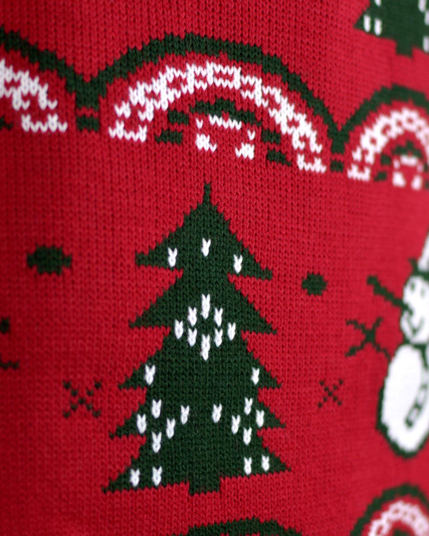 Jersey de Navidad para Mujer Rojo con Pinos y Muñecos de Nieve Detalle