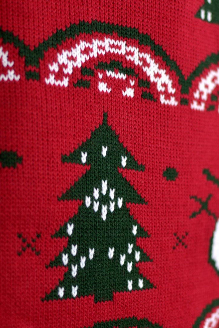 Jersey de Navidad para Mujer Rojo con Pinos y Muñecos de Nieve Detalle