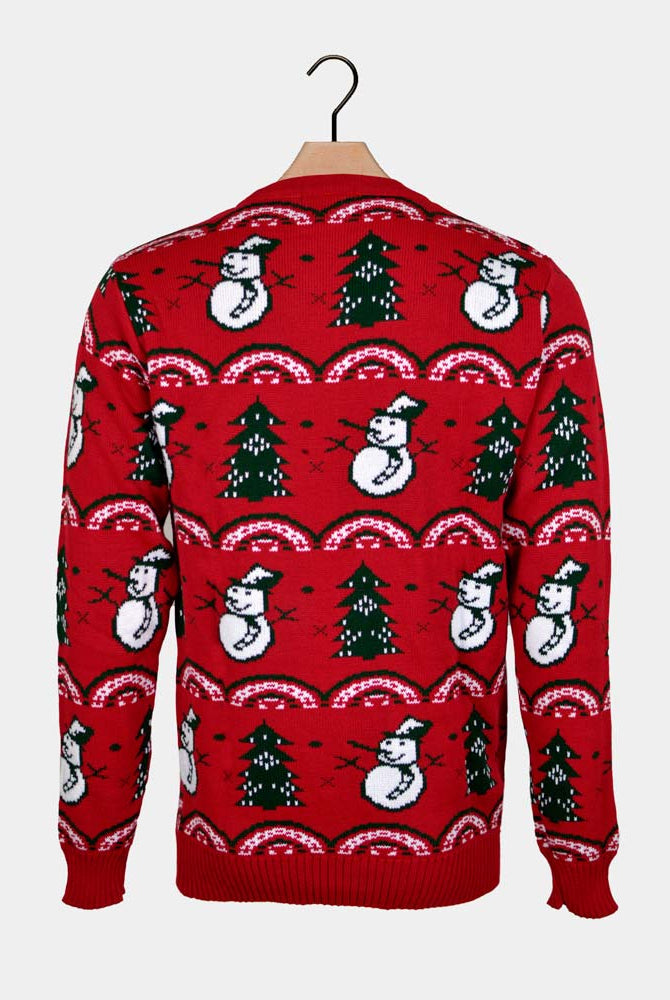 Jersey de Navidad para Mujer Rojo con Pinos y Muñecos de Nieve Espalda