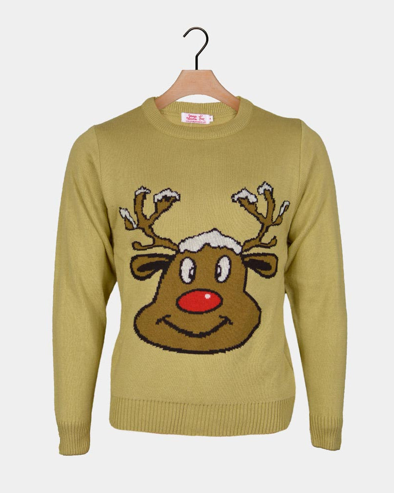 Jersey de Navidad para Niña y Niño Reno Sonriente Beige