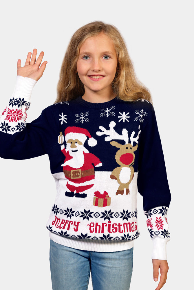 Jersey de Navidad Niña y Niño Papá Noel Reno Rudolph Algodón Orgánico Niña