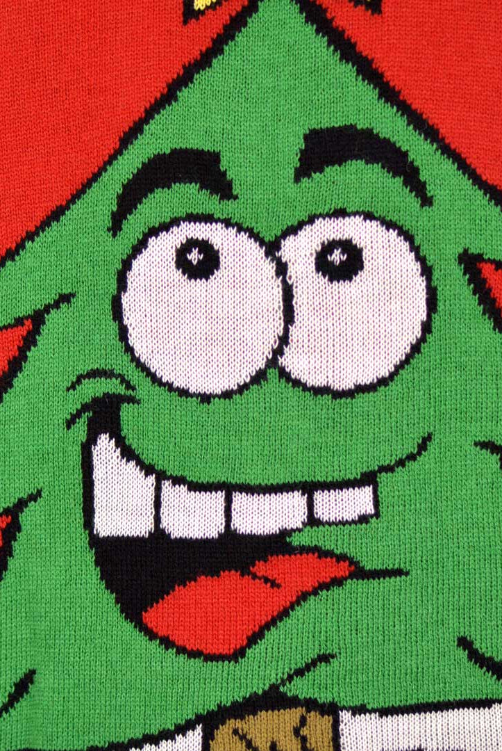 Jersey de Navidad para Familia Árbol de Navidad Sonriente Rojo Detalle Cara