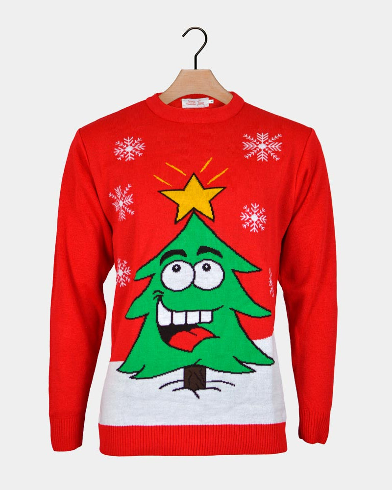 Jersey de Navidad para Familia Árbol de Navidad Sonriente Rojo