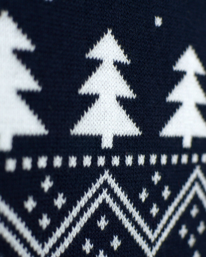 Jersey de Navidad para Familia con Árboles, Muñecos y Papá Noel detalle nieve