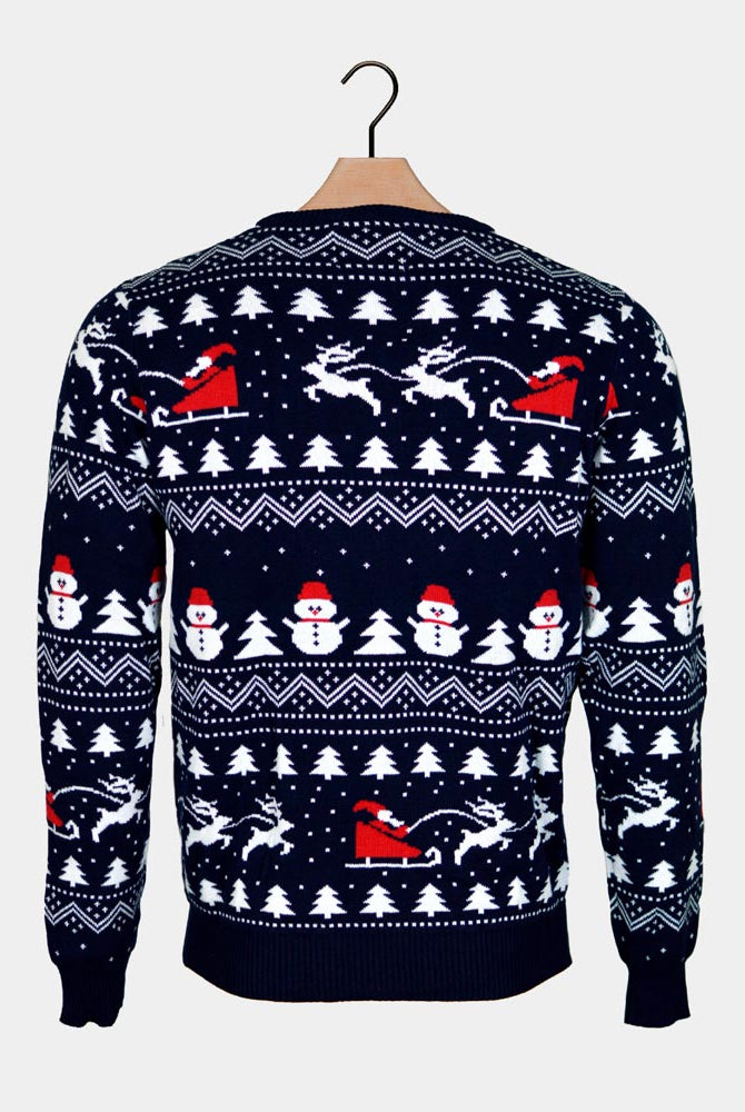 Jersey de Navidad para Familia con Árboles, Muñecos y Papá Noel espalda