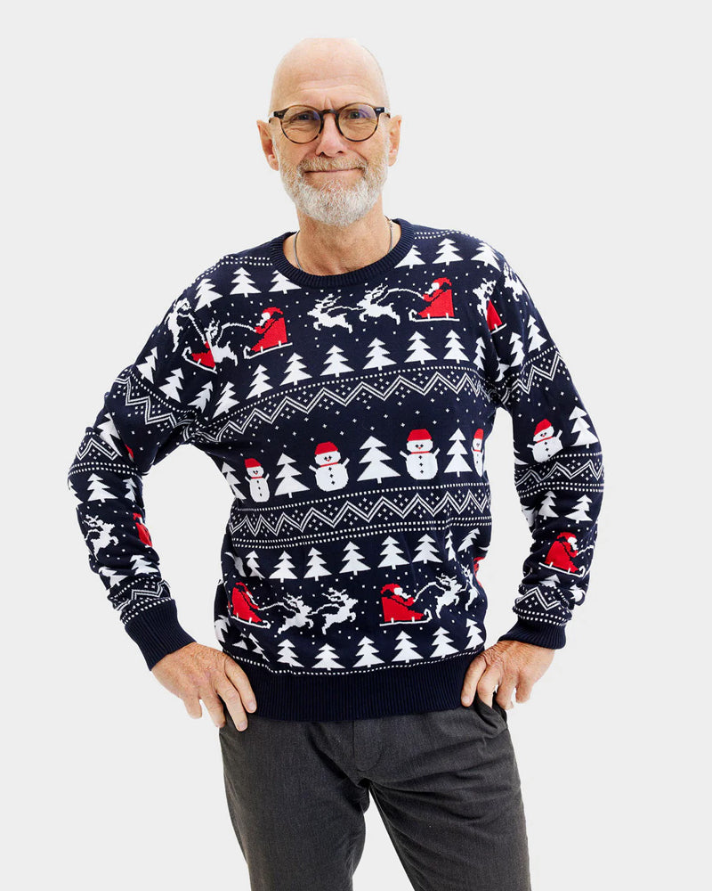 Jersey de Navidad para Familia con Árboles, Muñecos y Papá Noelhombre